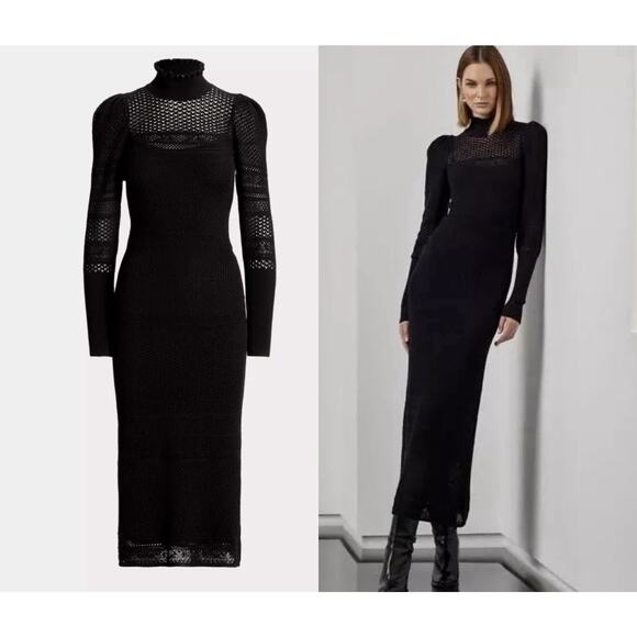 Ralph Lauren Dresses & Skirts - Ralph Lauren Collection Lace Puff-Sleeve Black Sweater Dress Cashmere XS 0 2 NWT